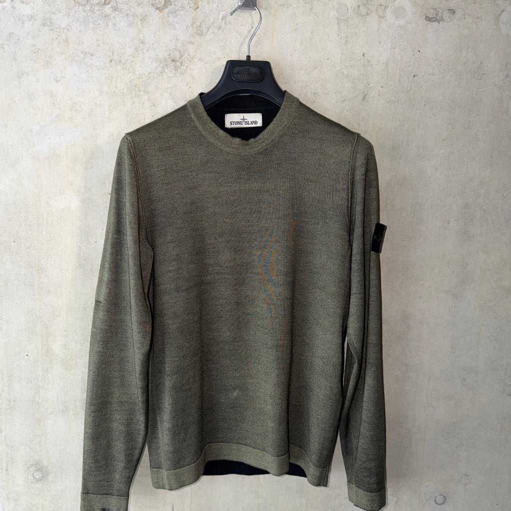 Stone Island Fast Dye Airbrush wool jumper olive front view