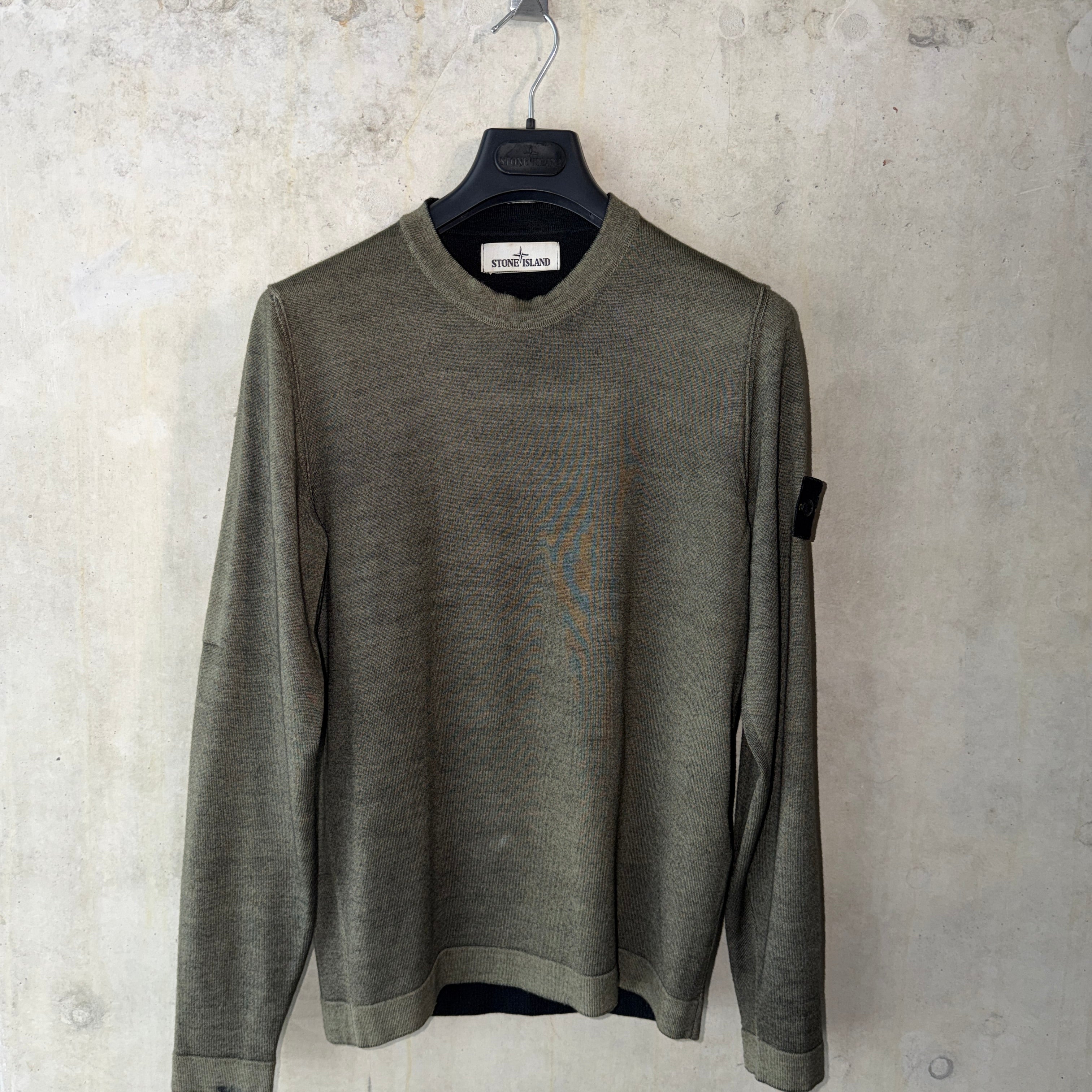 Stone Island Fast Dye Airbrush wool jumper olive front view