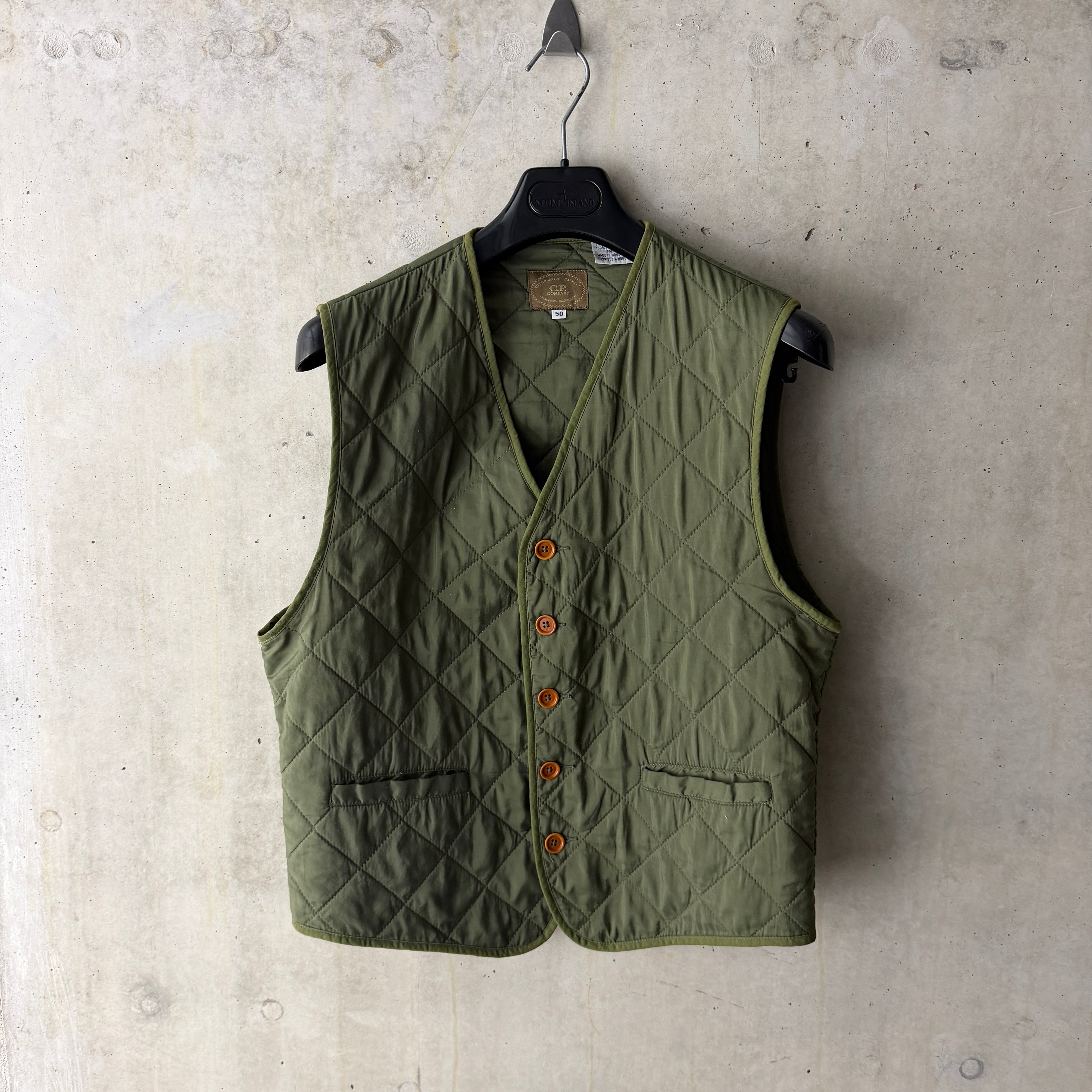 C.P. Company quilted gilet olive green front view