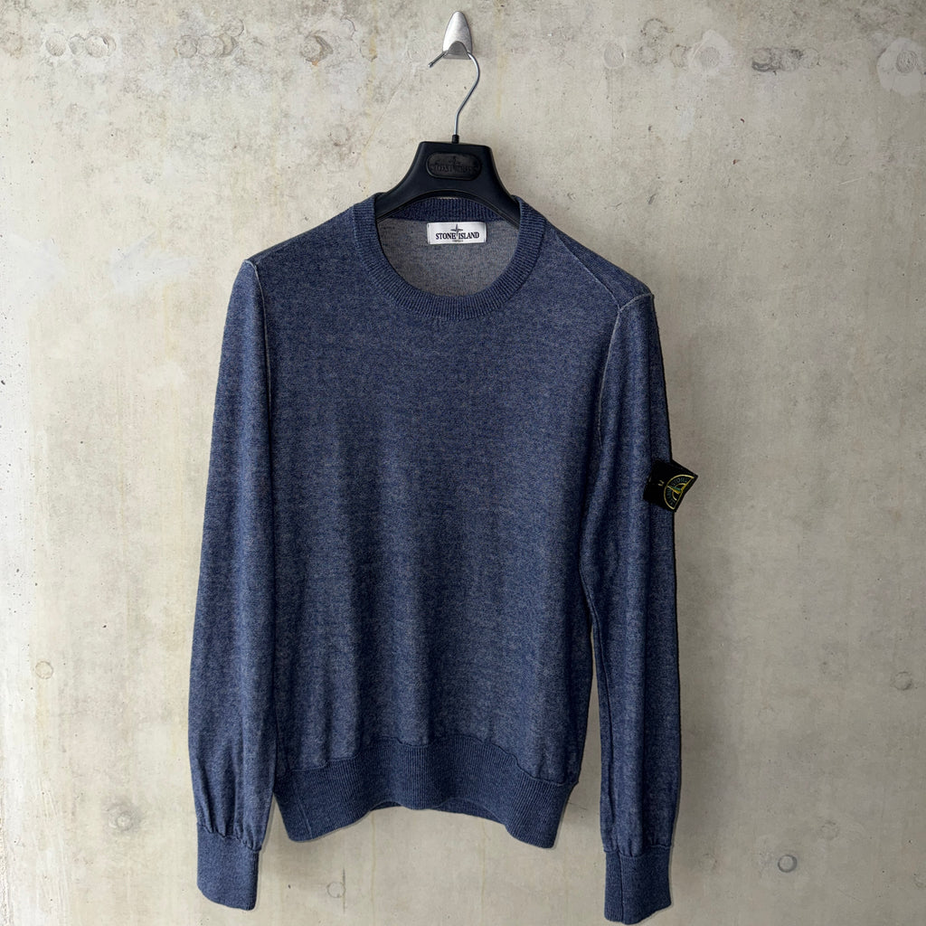 Stone Island cotton linen jumper washed blue melange front view