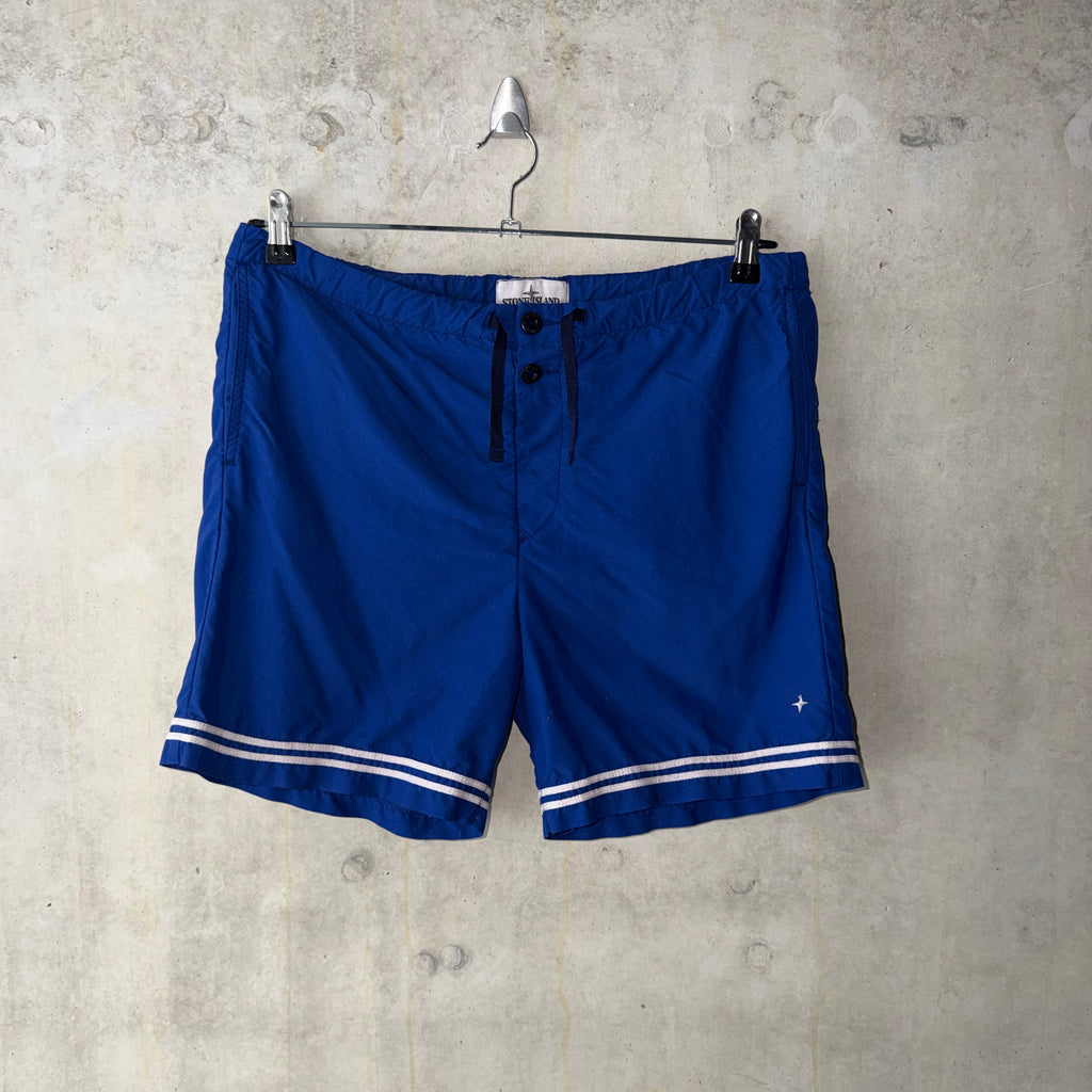 Stone Island swim shorts royal blue white stripe front view
