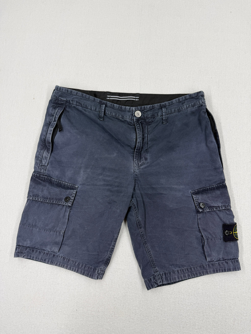 Stone Island Old Effect Slim Fit Navy Cargo Shorts — front