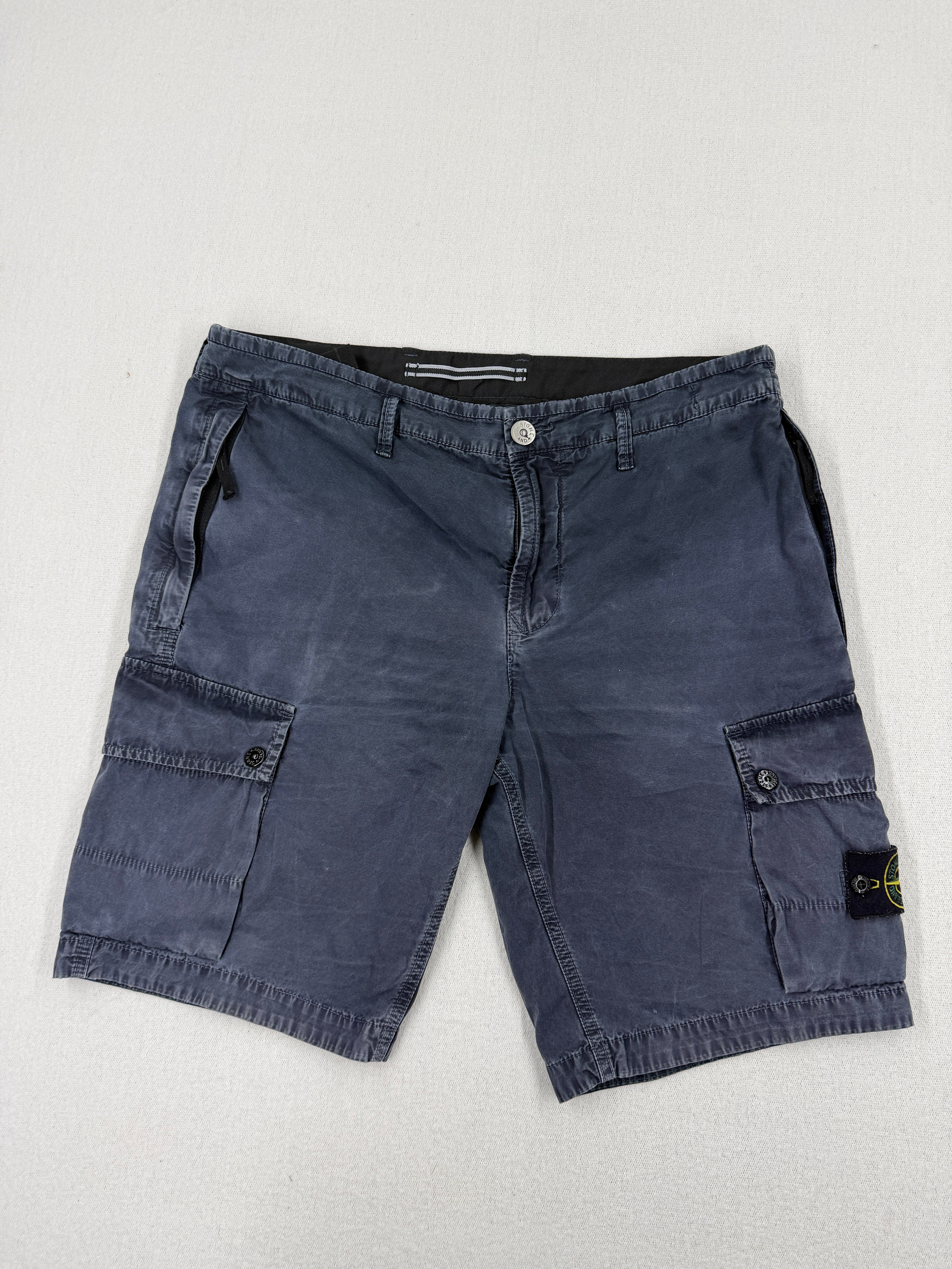 Stone Island Old Effect Slim Fit Navy Cargo Shorts — front