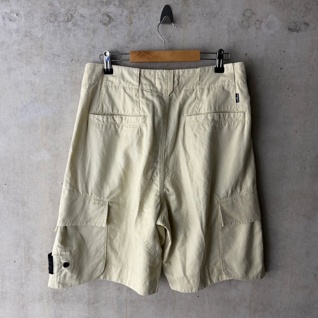 Stone Island Shadow Project cargo shorts pale yellow back view