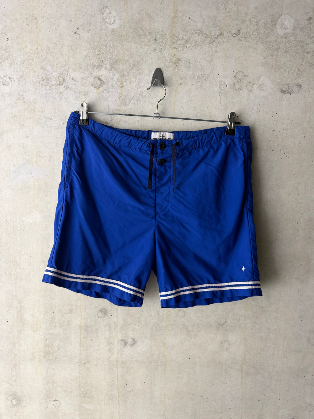 Stone Island swim shorts royal blue white stripe front view 2