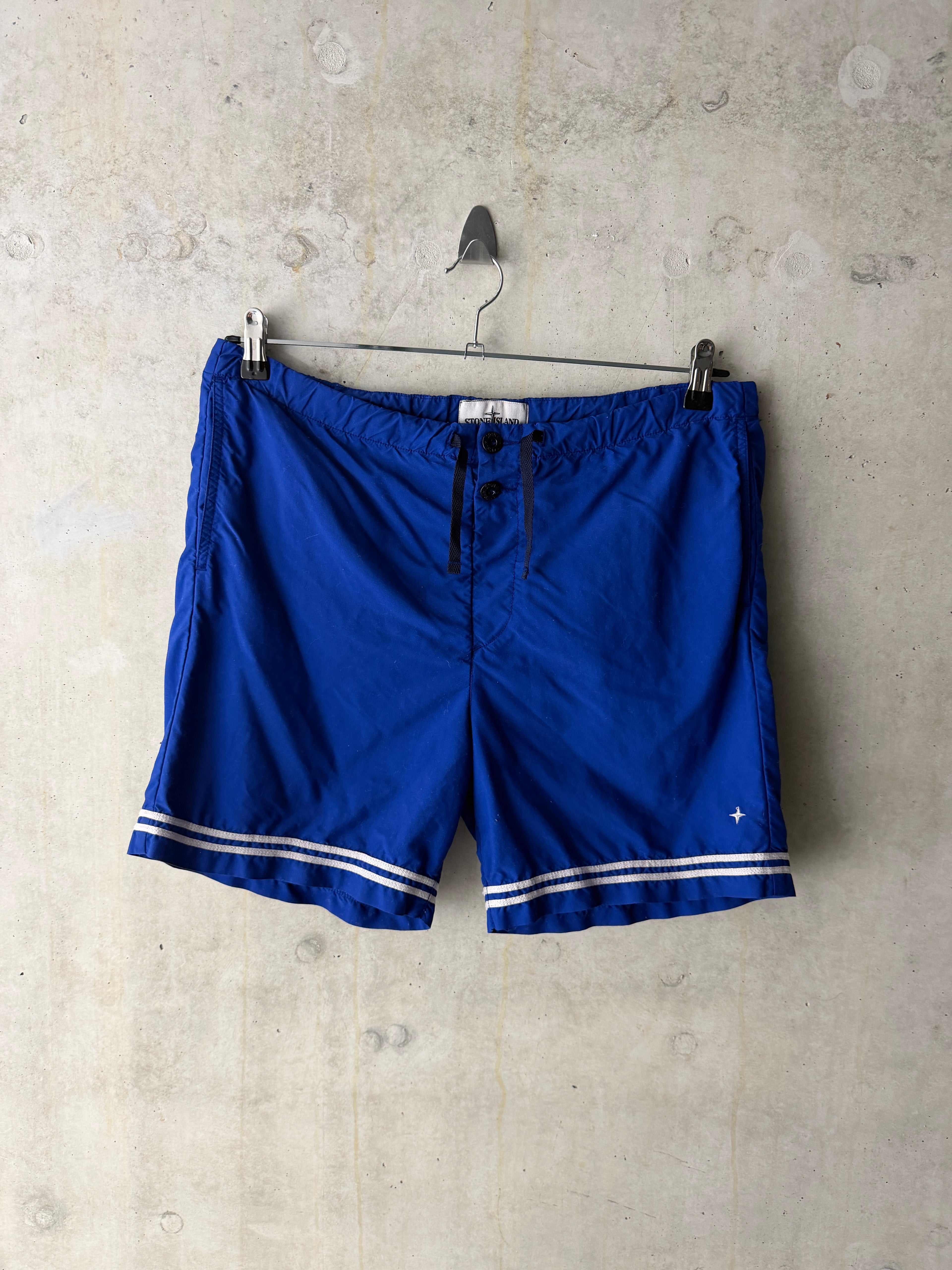 Stone Island swim shorts royal blue white stripe front view 2