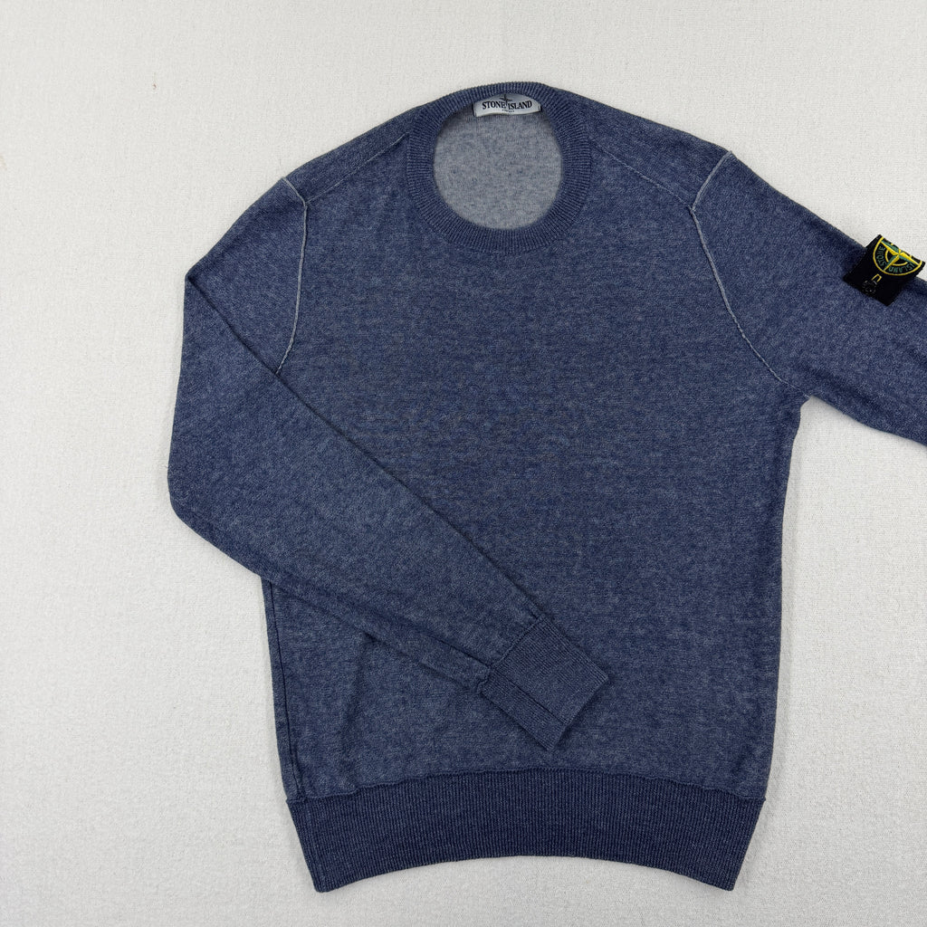 Stone Island cotton linen jumper washed blue melange front view 2
