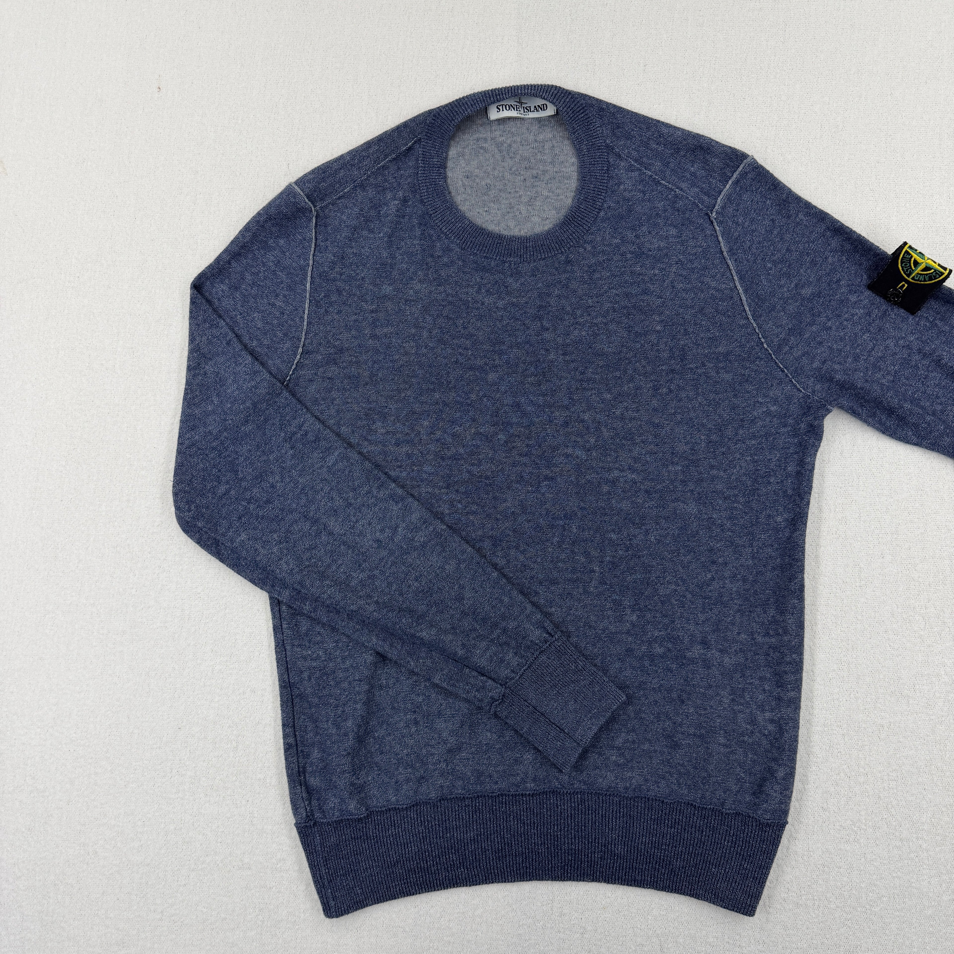 Stone Island cotton linen jumper washed blue melange front view 2