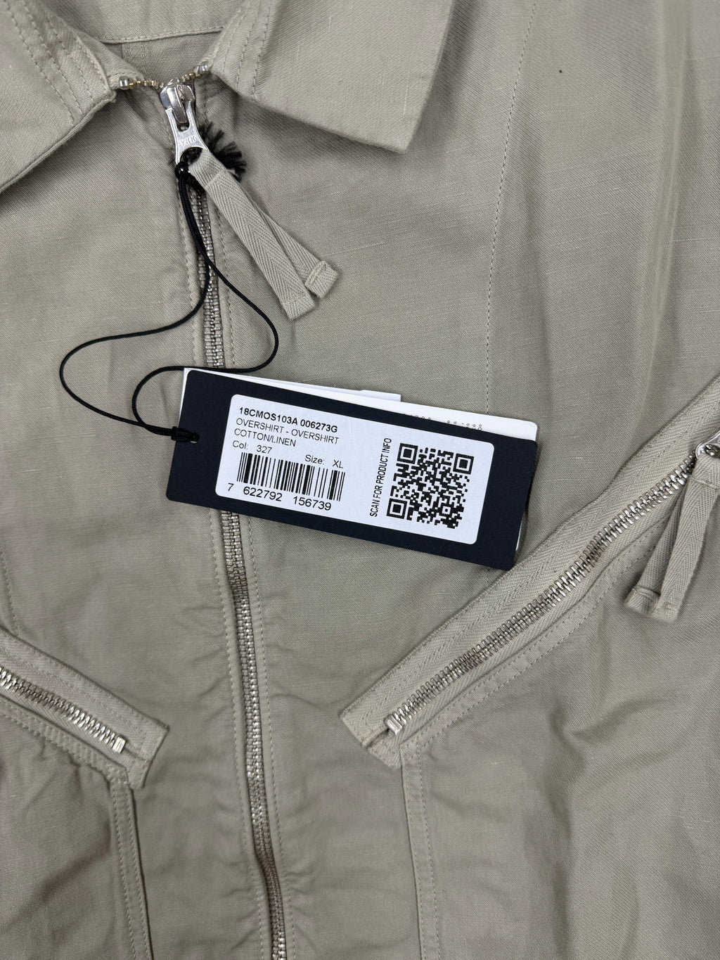 C.P. Company Cotton/Linen Full Zip Overshirt — tag