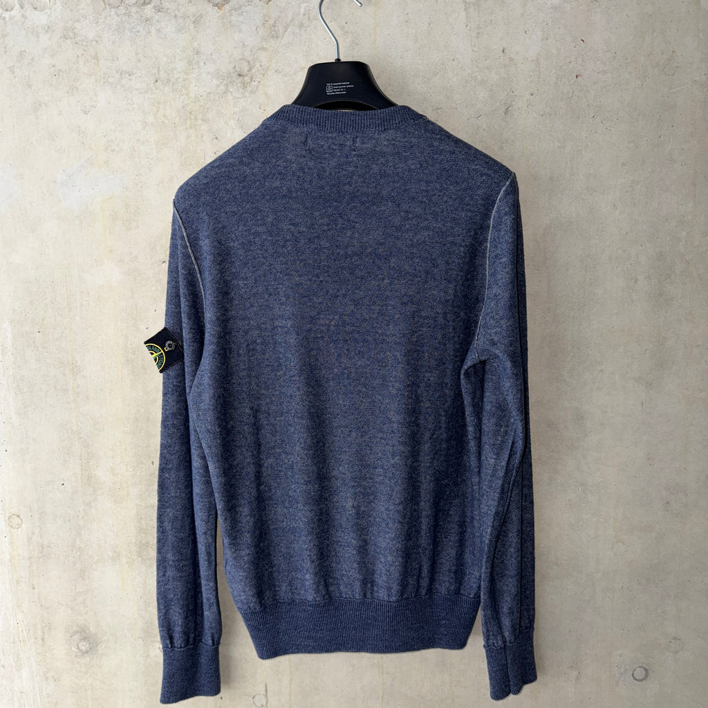 Stone Island cotton linen jumper washed blue melange back view