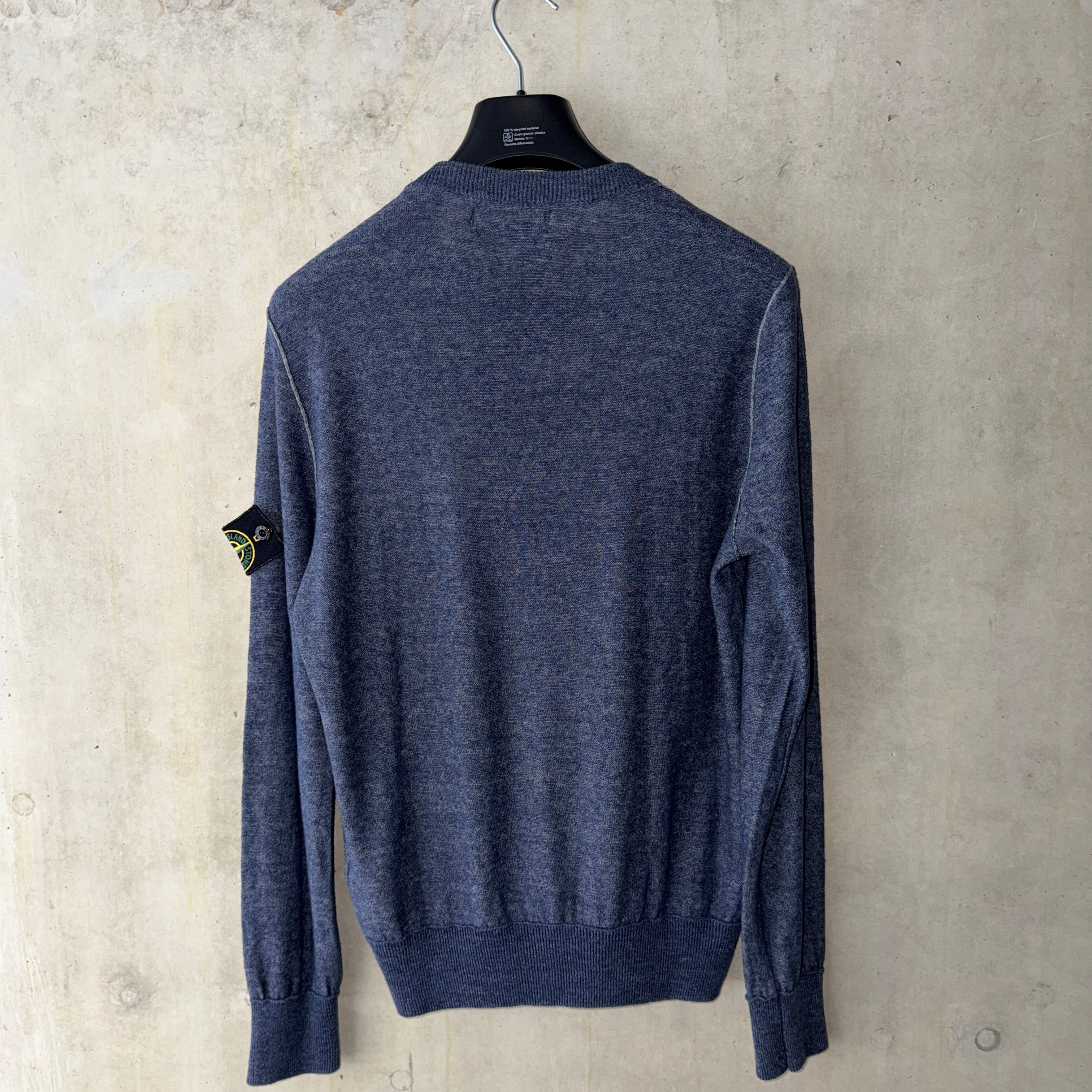 Stone Island cotton linen jumper washed blue melange back view
