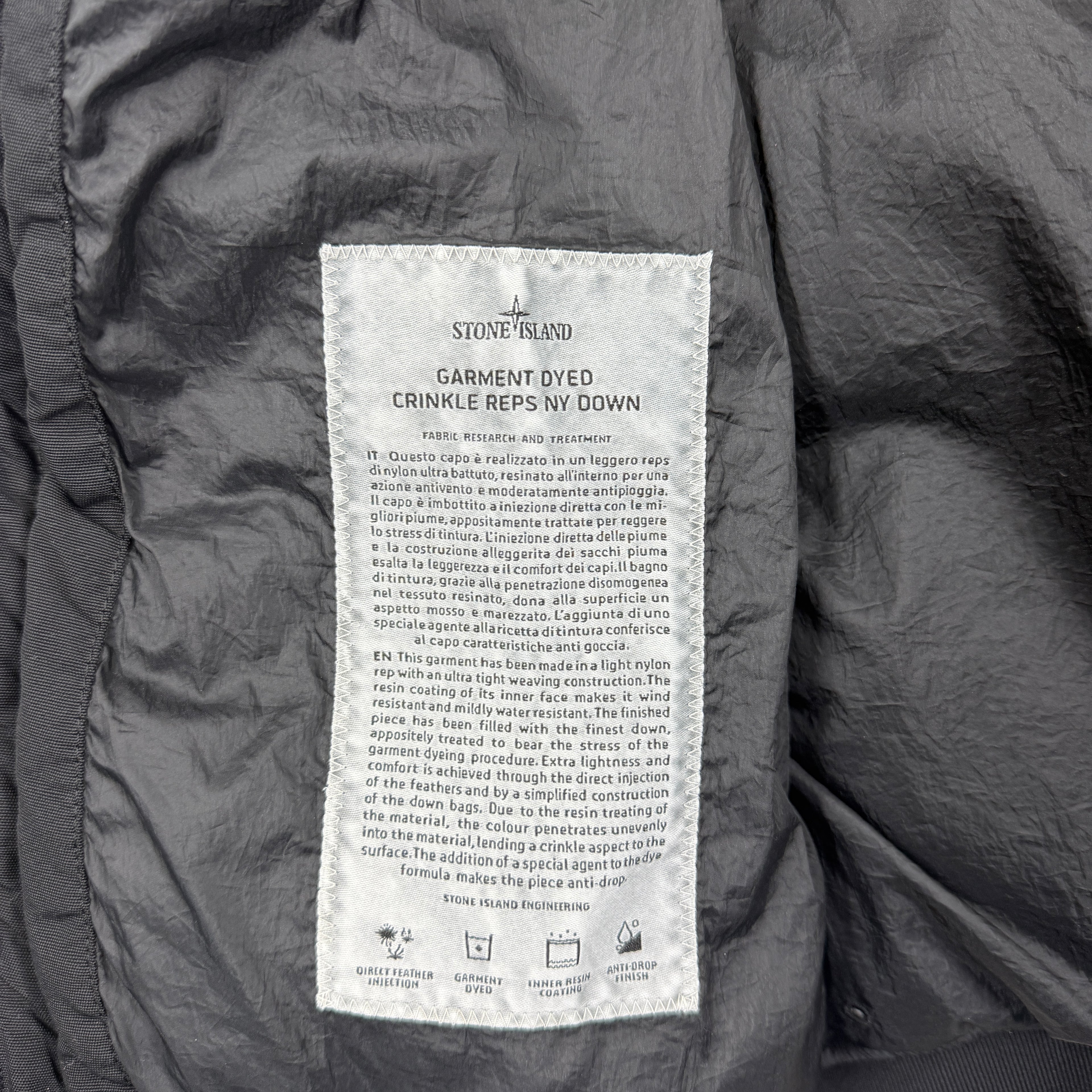 Stone Island Garment Dyed Crinkle Reps NY Down — label