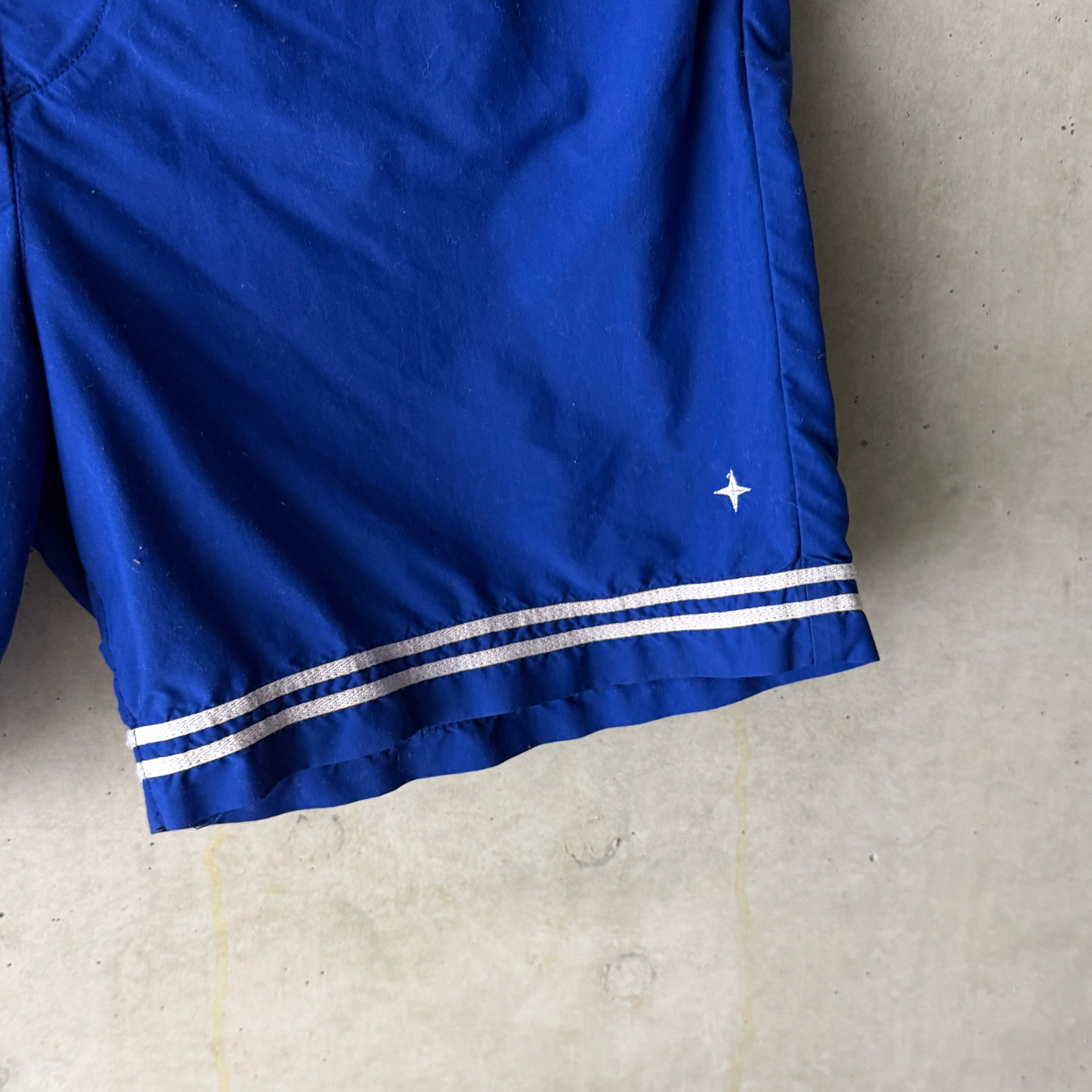Stone Island swim shorts royal blue white stripe detail view