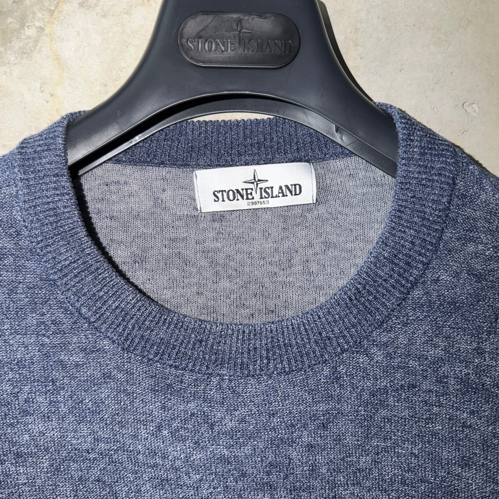 Stone Island cotton linen jumper washed blue melange care label