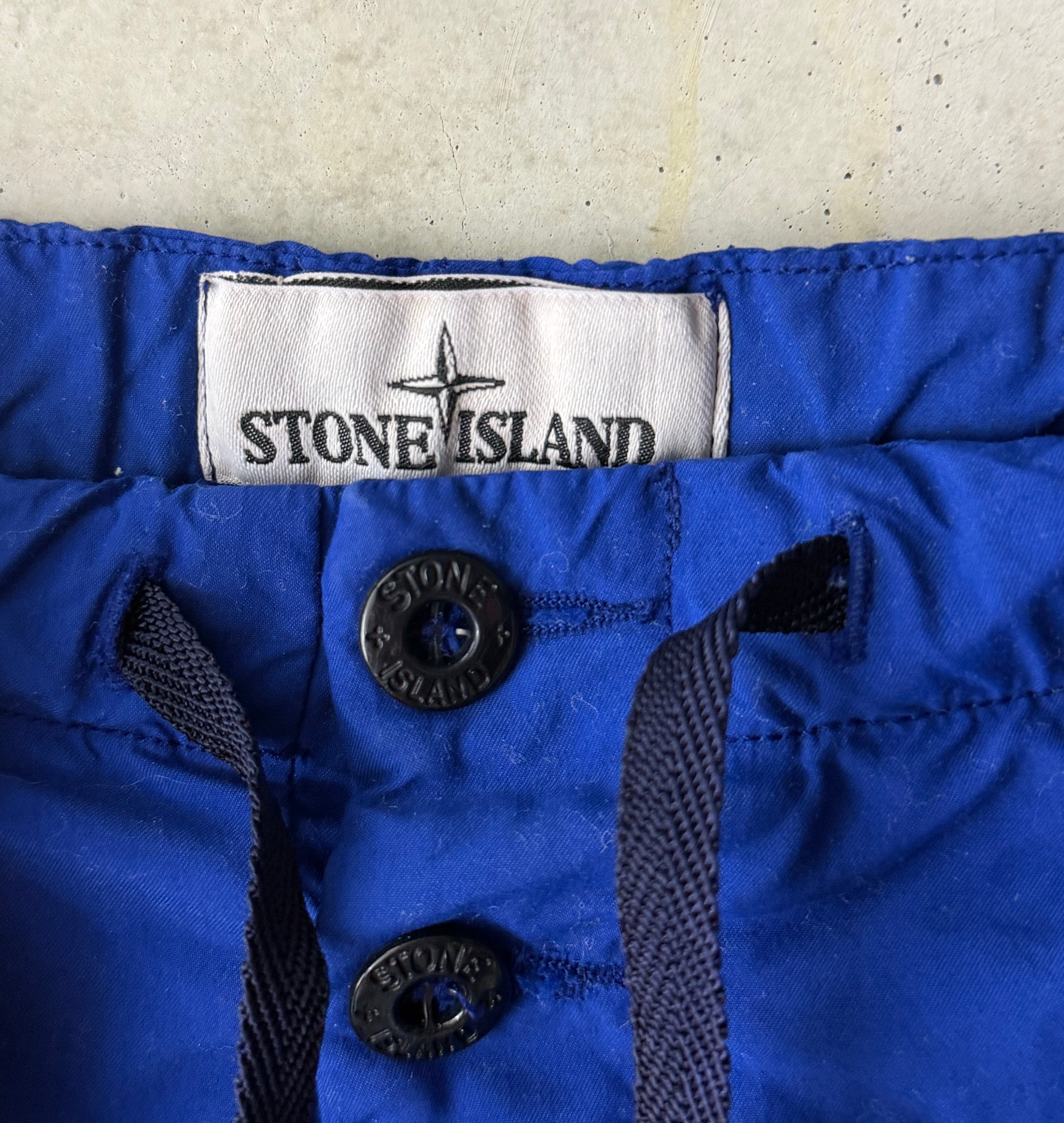 Stone Island swim shorts royal blue white stripe care label