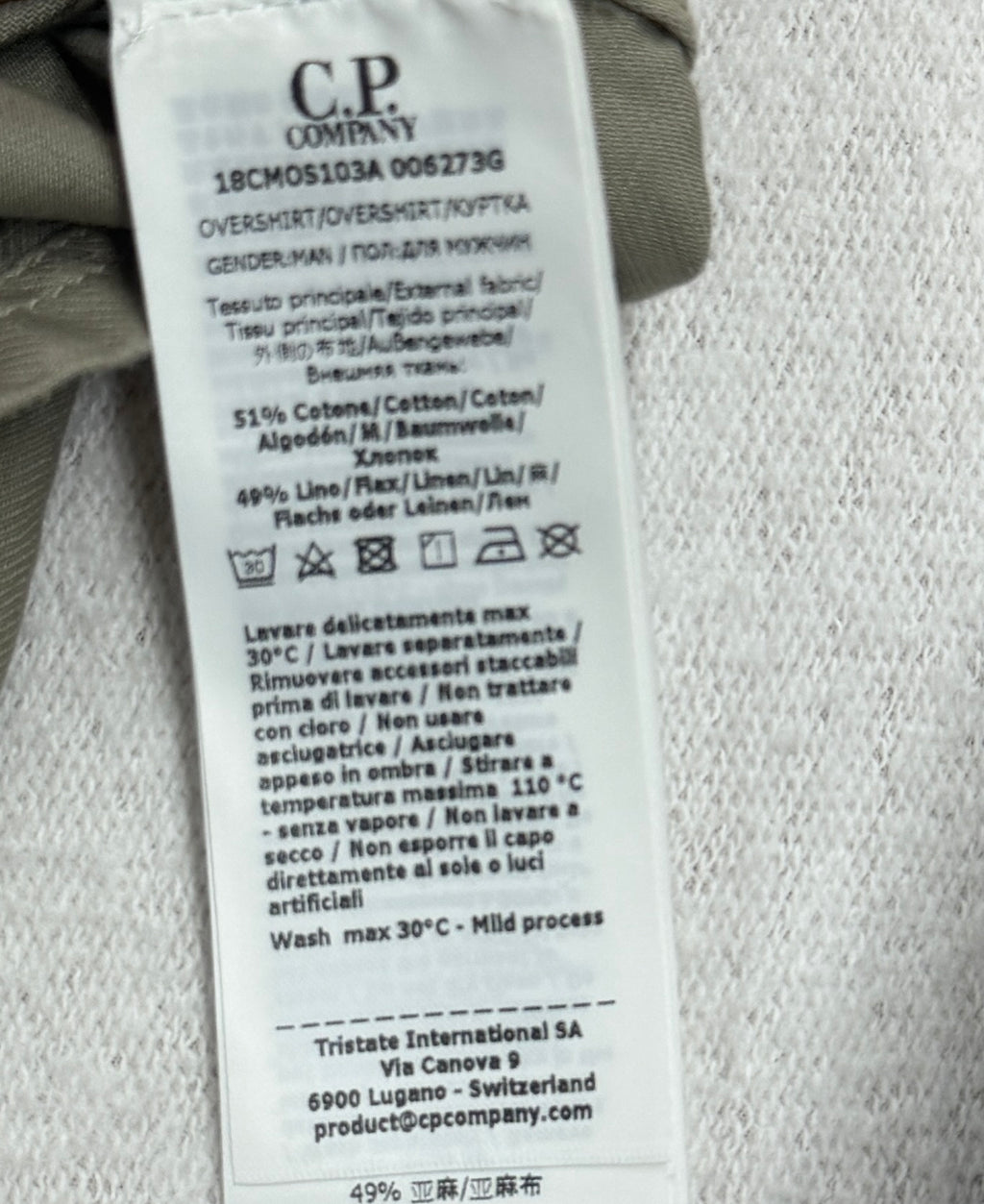 C.P. Company Cotton/Linen Full Zip Overshirt — label