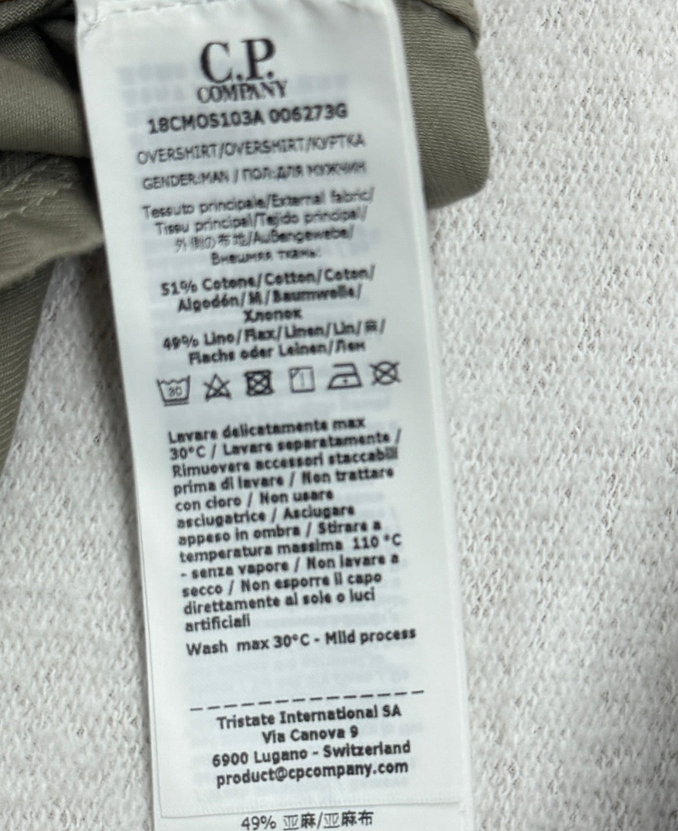 C.P. Company Cotton/Linen Full Zip Overshirt — label