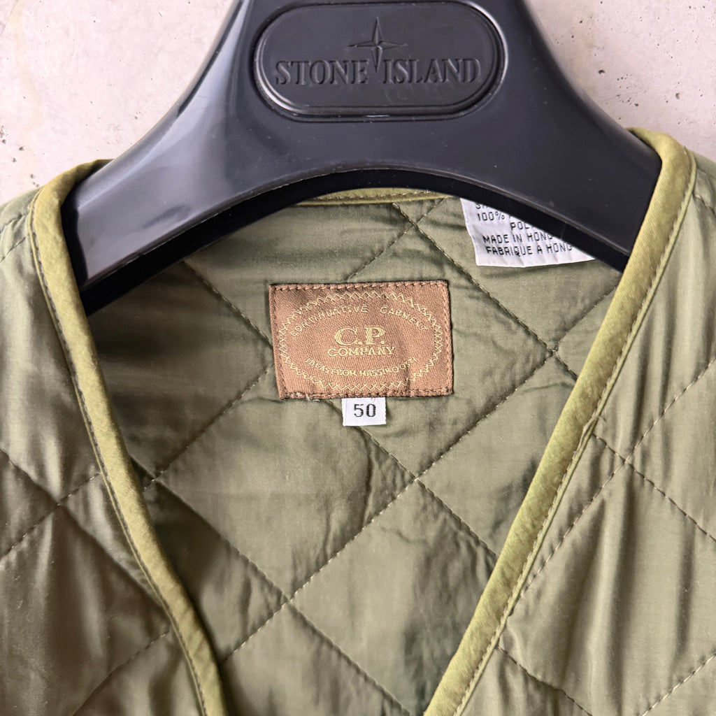 C.P. Company quilted gilet olive green care label