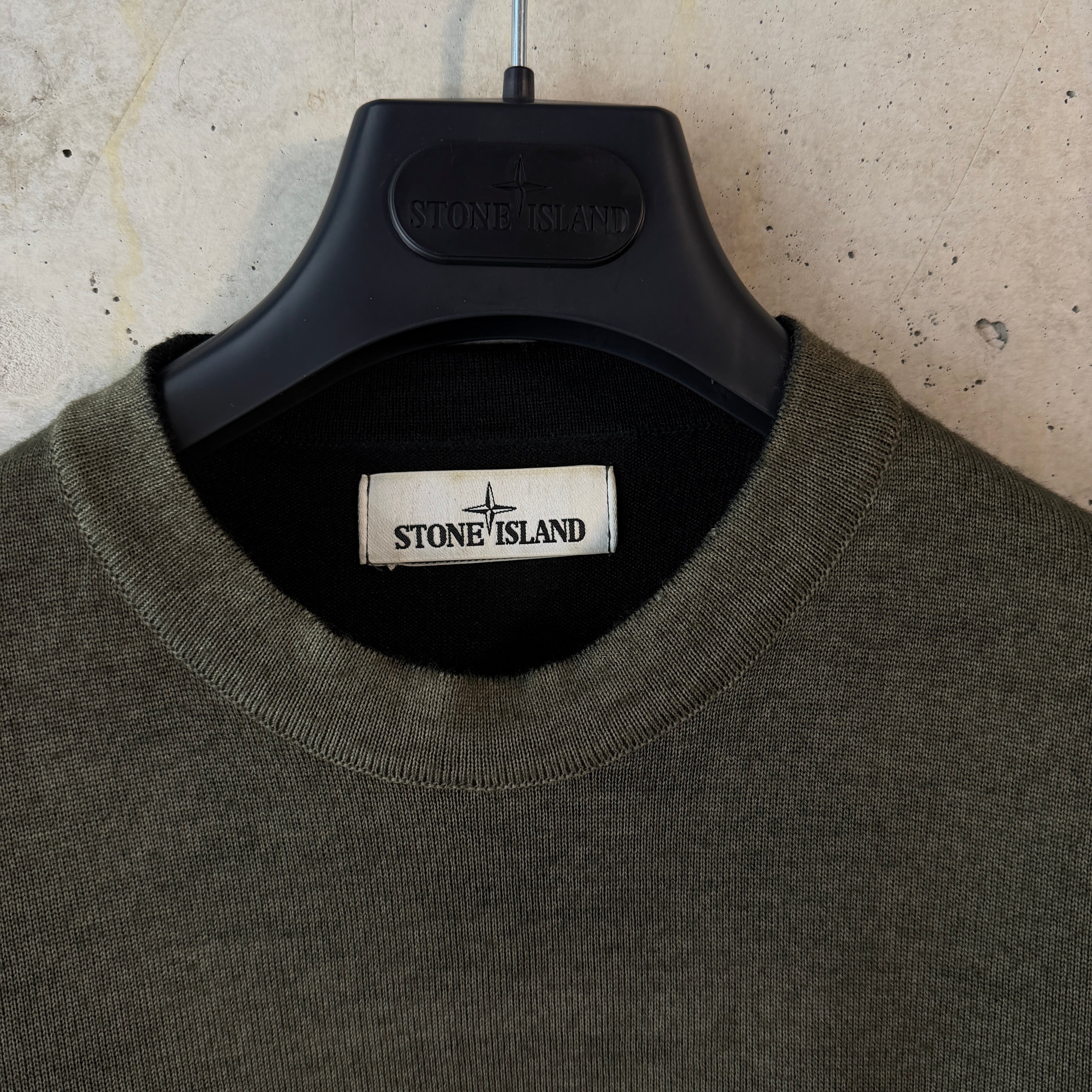 Stone Island Fast Dye Airbrush wool jumper olive care label