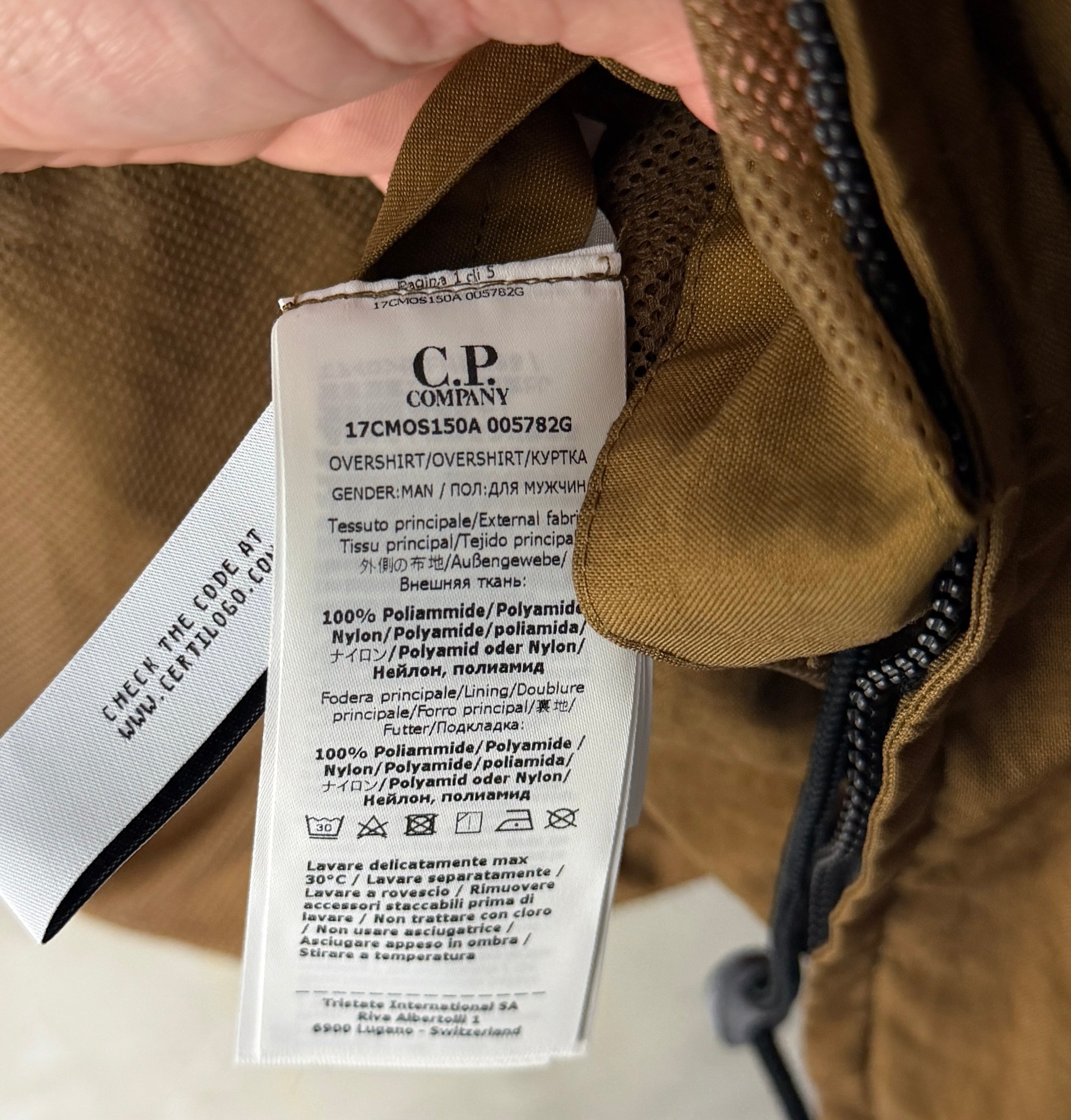 C.P. Company Taylon P overshirt camel tobacco care label 4