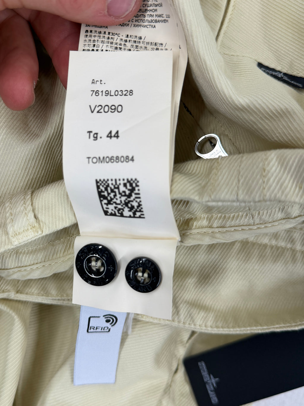 Stone Island Shadow Project cargo shorts pale yellow detail view 3