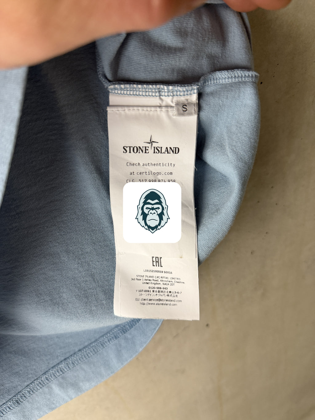 Stone Island Marina T-shirt Blu Polvero authenticity label