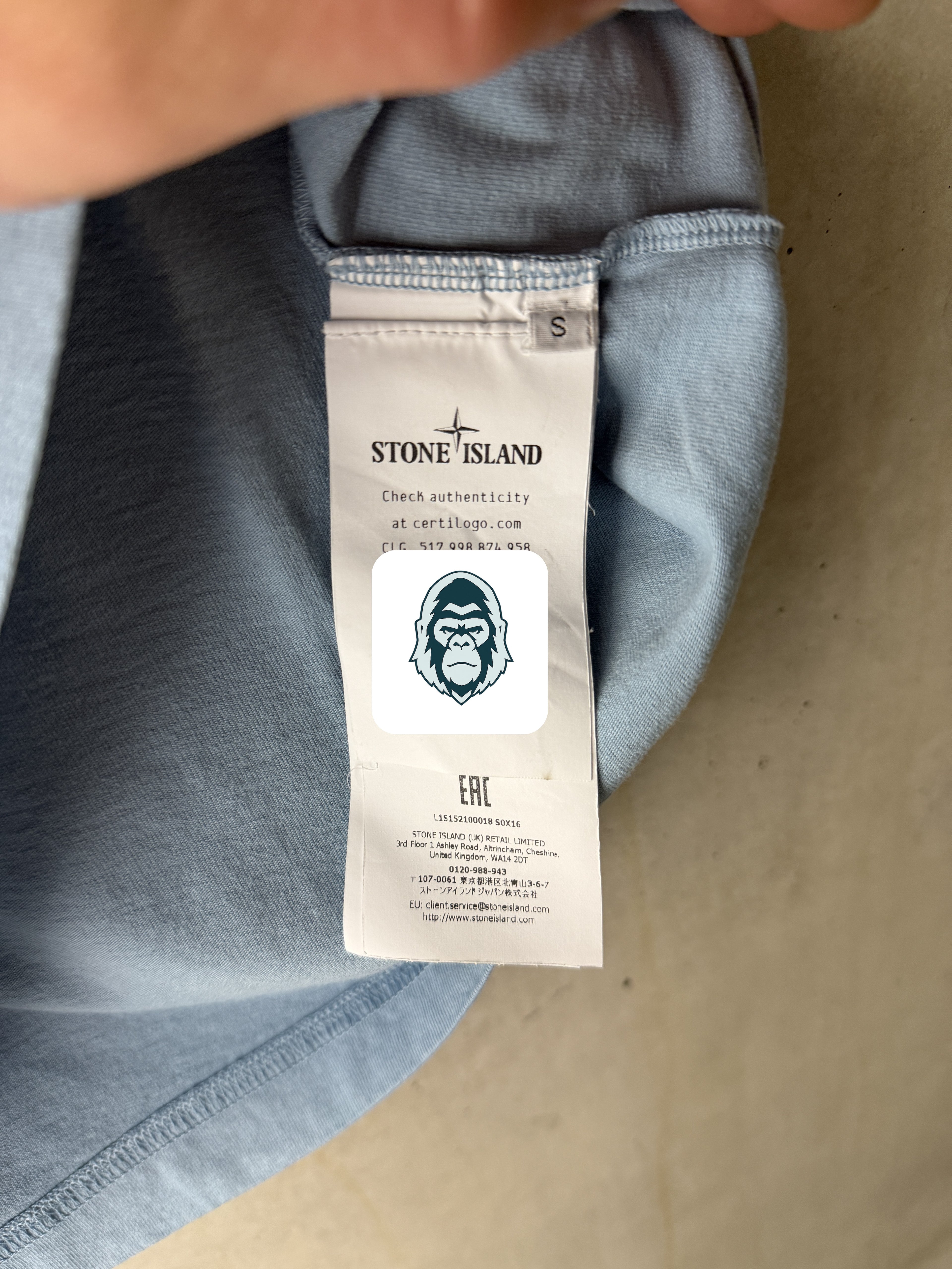 Stone Island Marina T-shirt Blu Polvero authenticity label