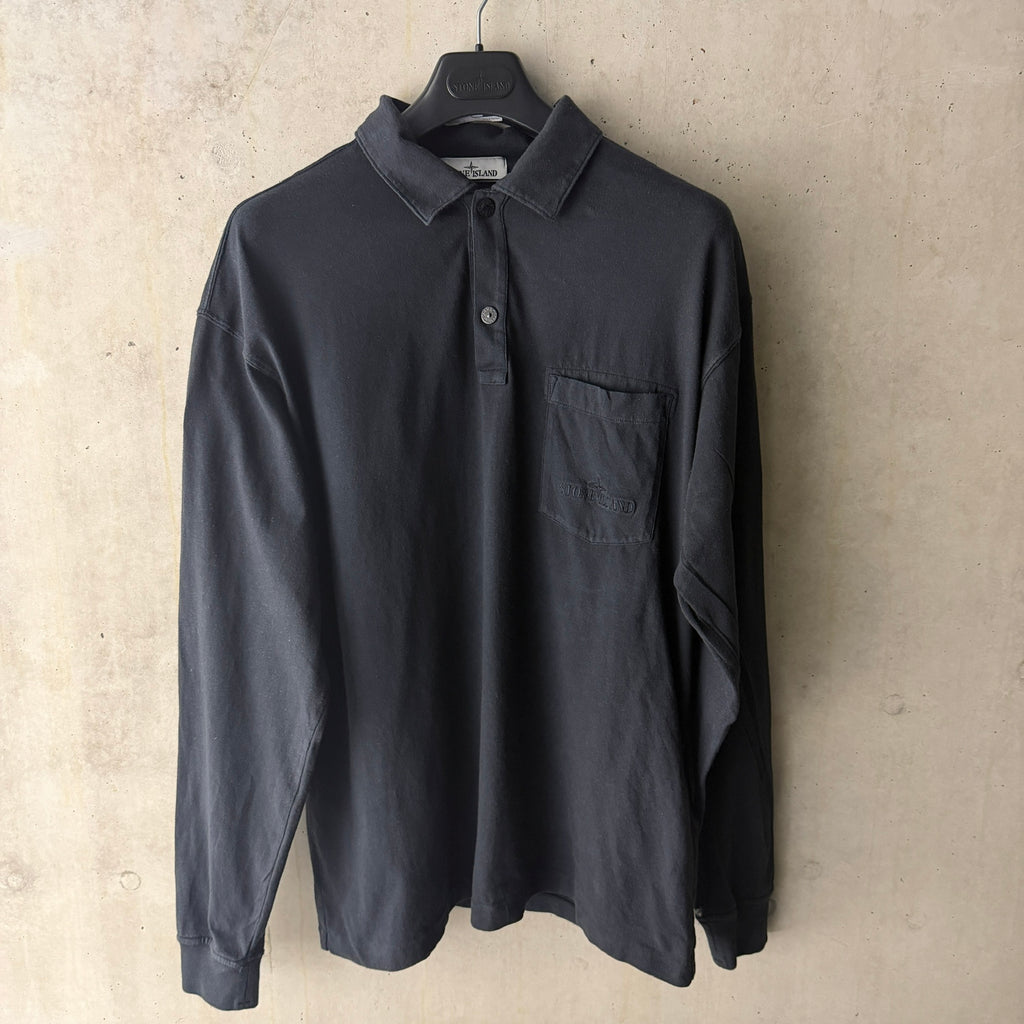 Stone Island Long Sleeve Polo with Tonal Pocket Embroidery - Large