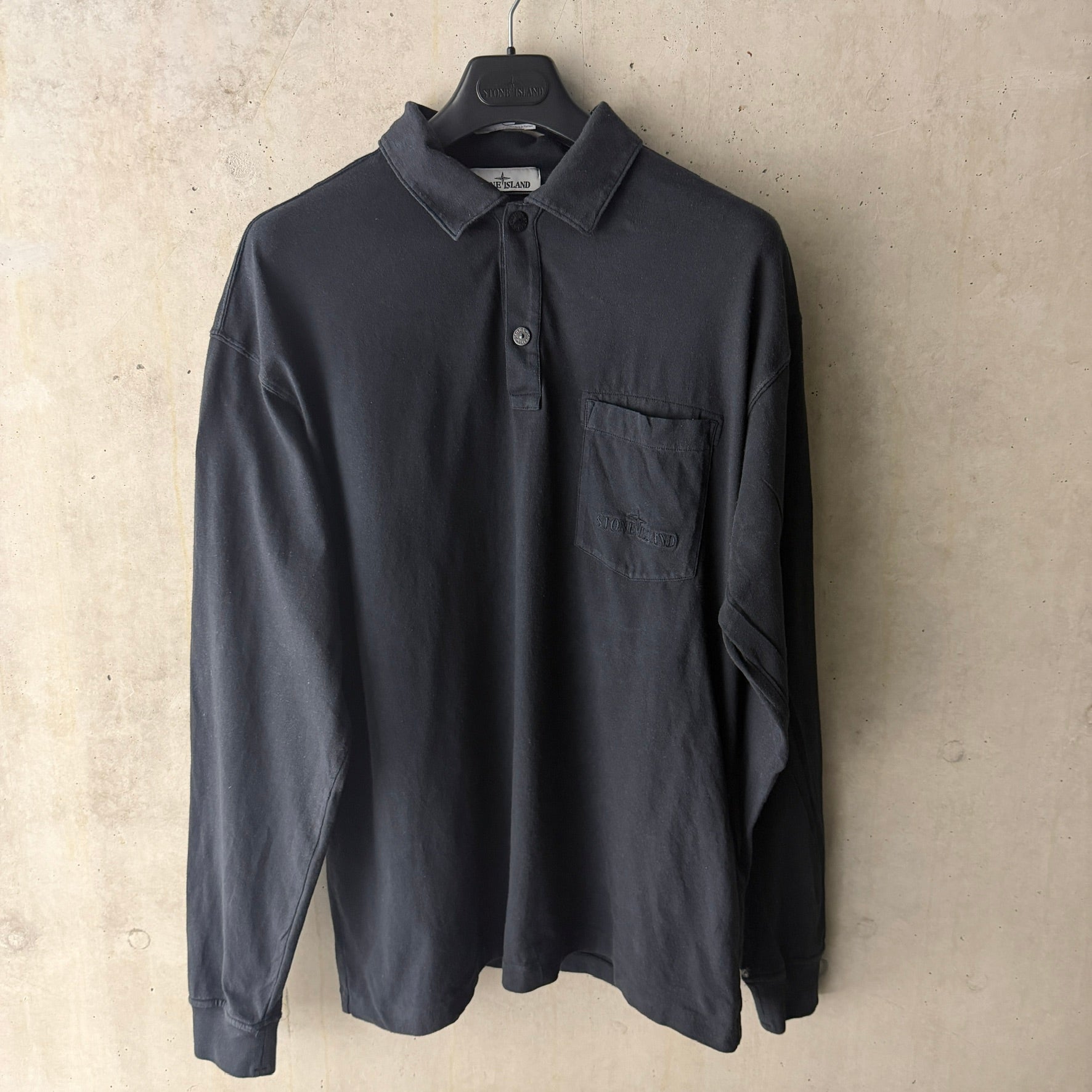 Stone Island Long Sleeve Polo with Tonal Pocket Embroidery - Large