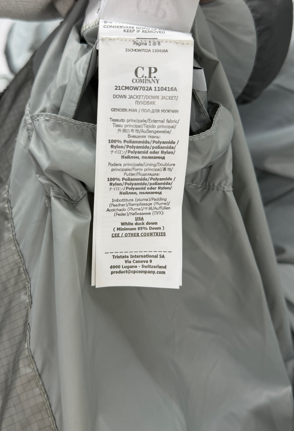 C.P. Company D.D. Shell Hooded Down Jacket — label
