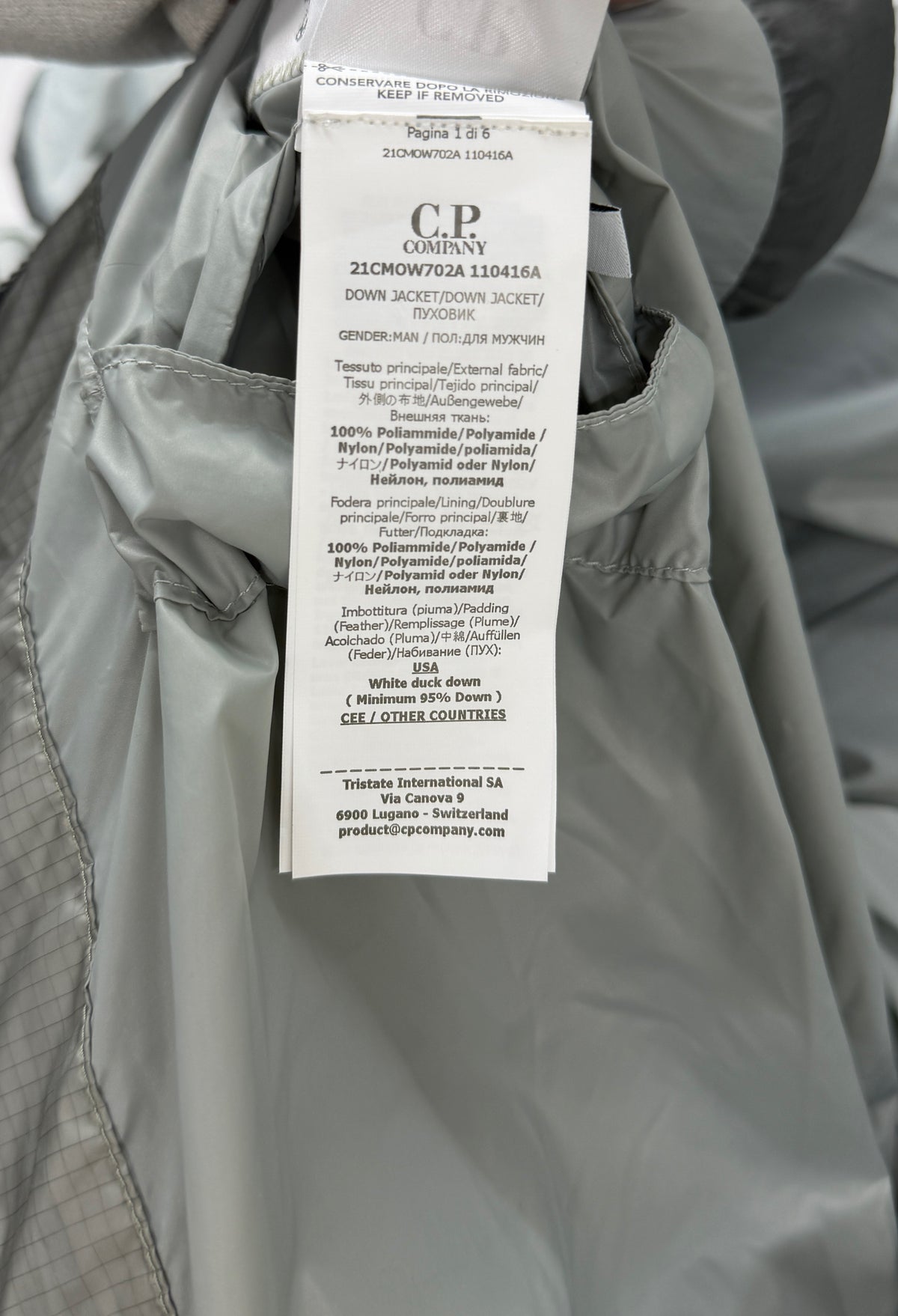 C.P. Company D.D. Shell Hooded Down Jacket — label