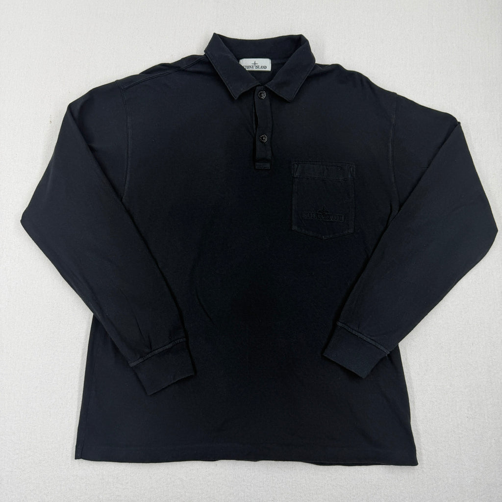 Stone Island Long Sleeve Polo with Tonal Pocket Embroidery - Large
