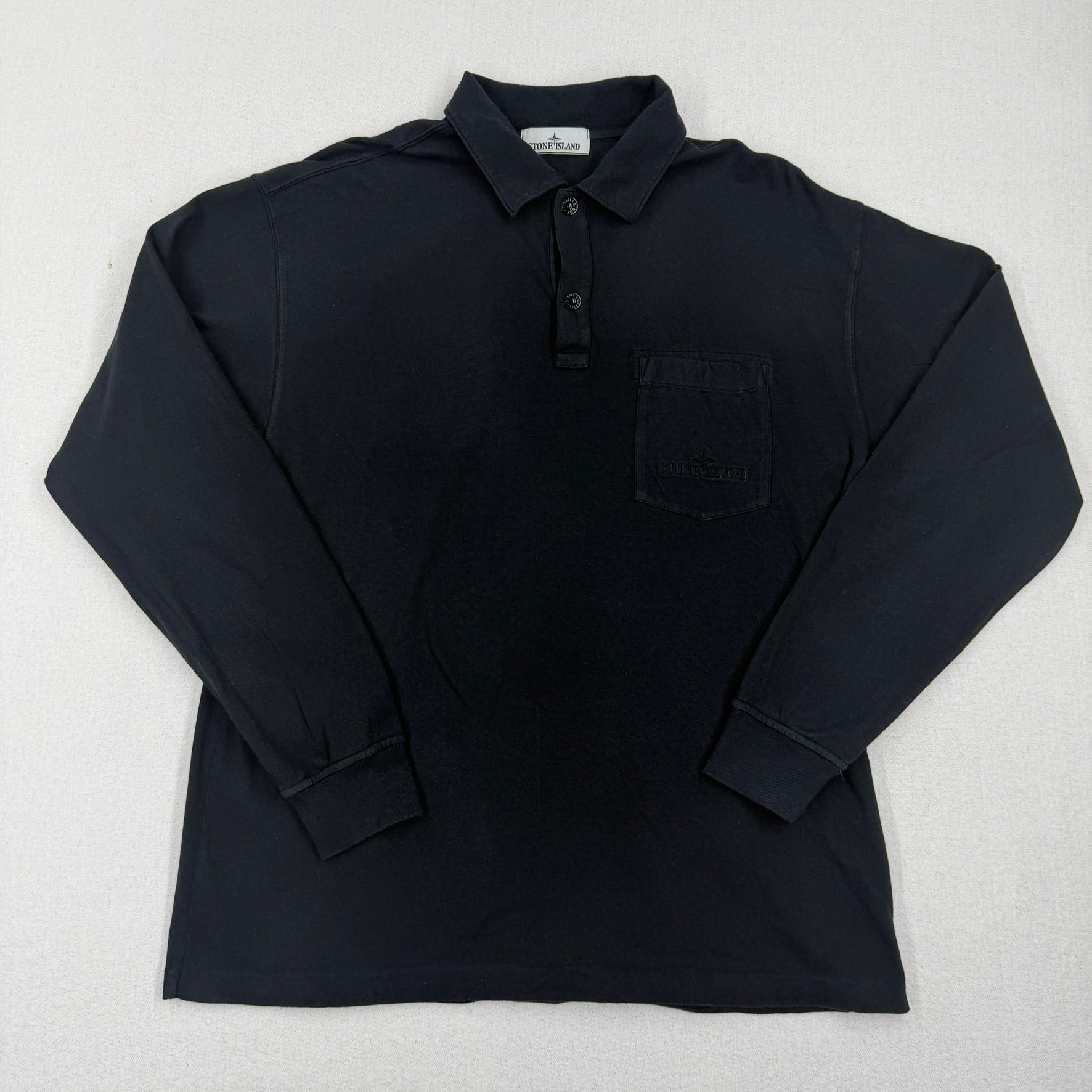 Stone Island Long Sleeve Polo with Tonal Pocket Embroidery - Large