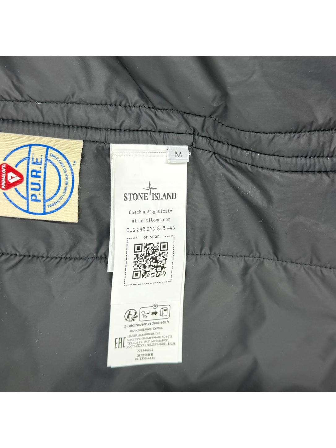 Stone Island size Medium and Certilogo authenticity labels