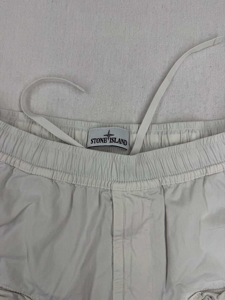 Stone Island SS22 Multipocket White Cotton Cargo Trousers — detail