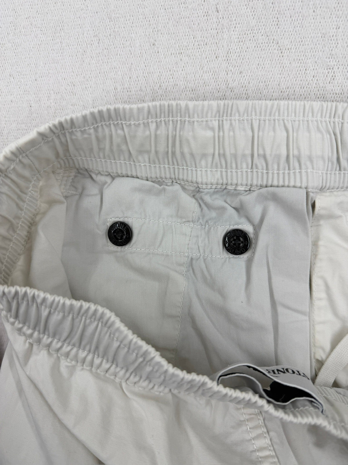 Stone Island SS22 Multipocket White Cotton Cargo Trousers — detail