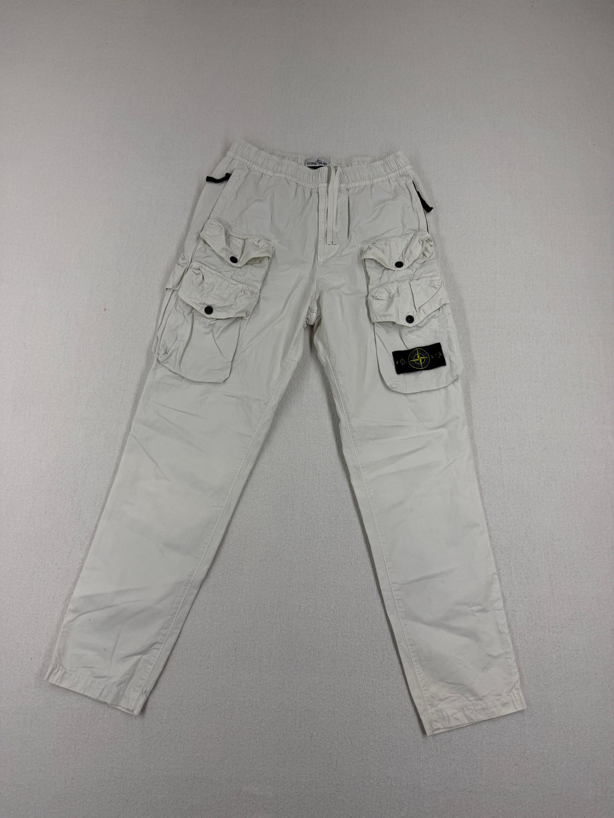 Stone Island SS22 Multipocket White Cotton Cargo Trousers — front