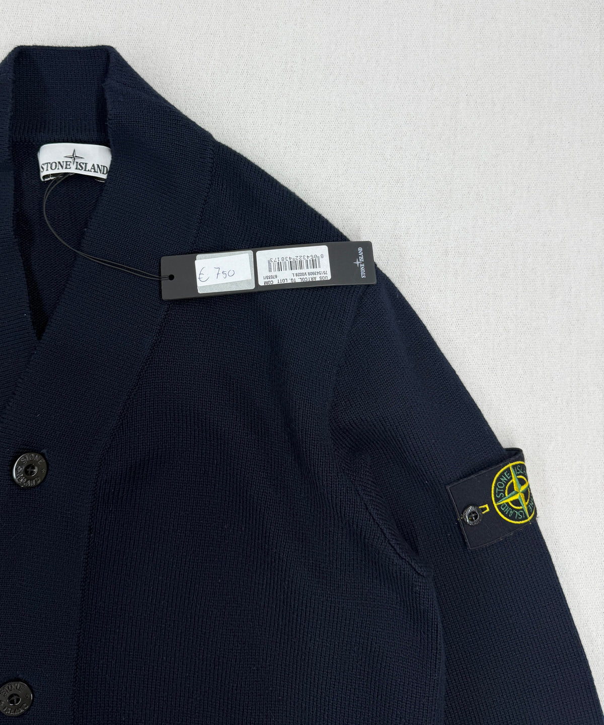 Stone Island AW2024 Navy Winter Cotton Knit Cardigan — badge