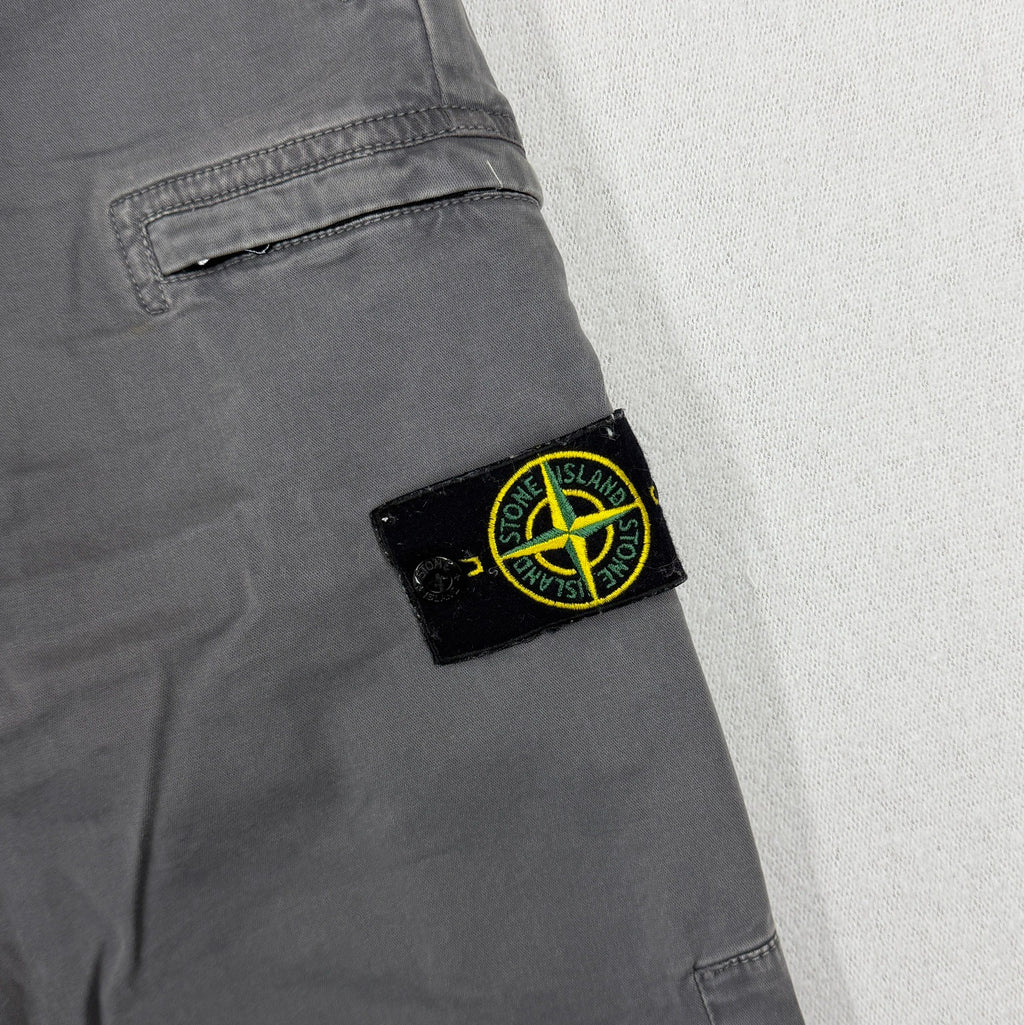 Stone Island Grey Brushed Cotton Skinny Fit Cargo Trousers — badge
