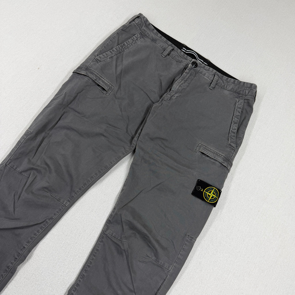 Stone Island Grey Brushed Cotton Skinny Fit Cargo Trousers — detail
