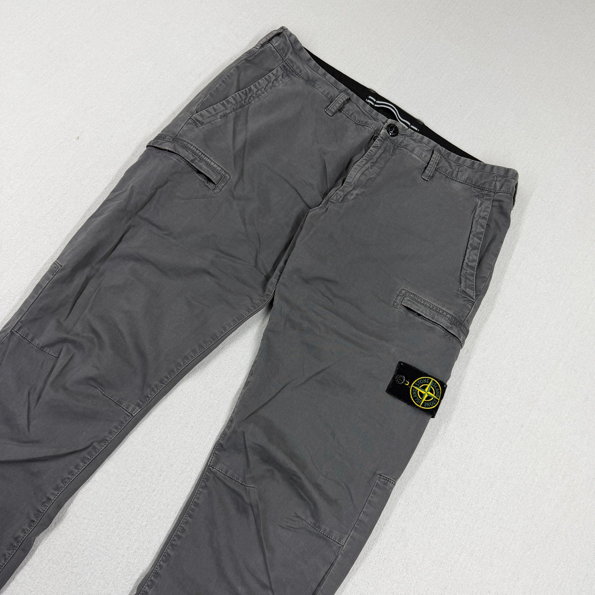 Stone Island Grey Brushed Cotton Skinny Fit Cargo Trousers — detail