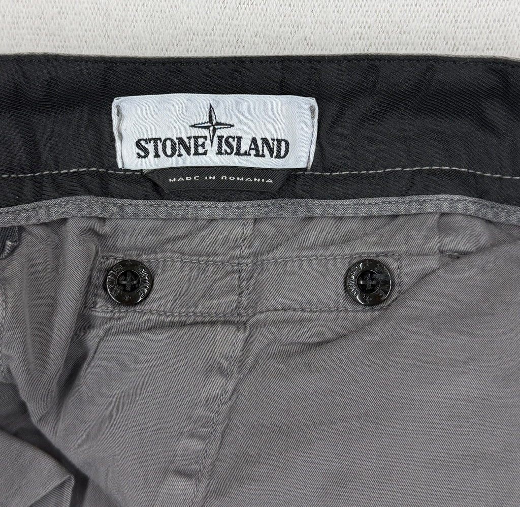Stone Island Grey Brushed Cotton Skinny Fit Cargo Trousers — detail