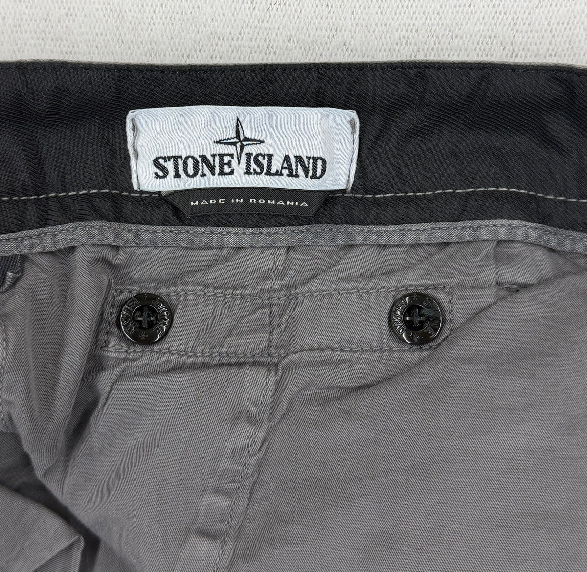 Stone Island Grey Brushed Cotton Skinny Fit Cargo Trousers — detail