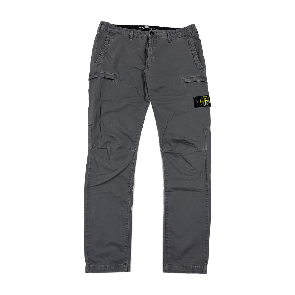 Stone Island Grey Brushed Cotton Skinny Fit Cargo Trousers — front
