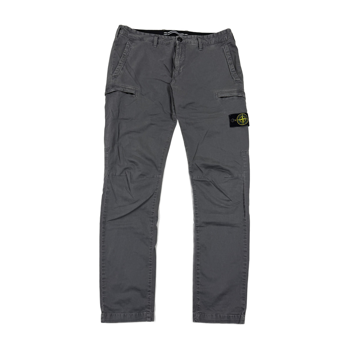 Stone Island Grey Brushed Cotton Skinny Fit Cargo Trousers — front