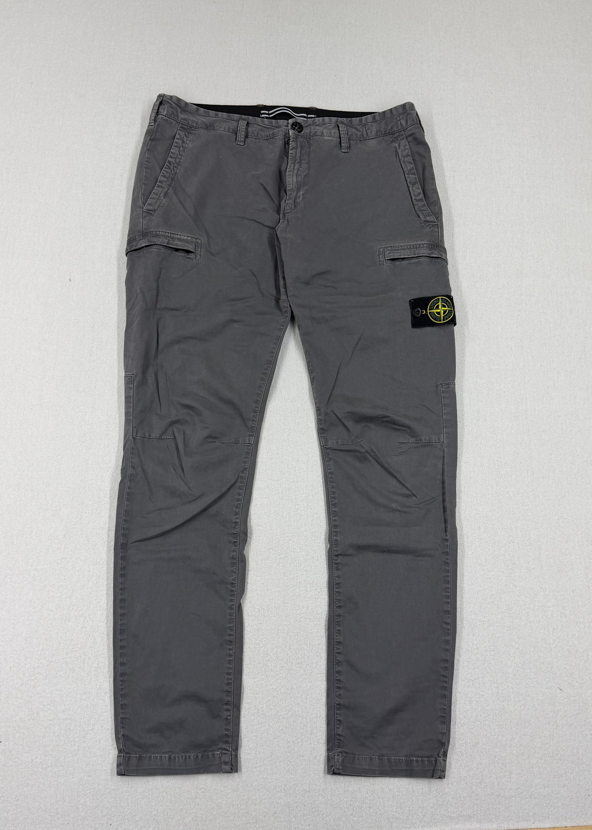 Stone Island Grey Brushed Cotton Skinny Fit Cargo Trousers — front