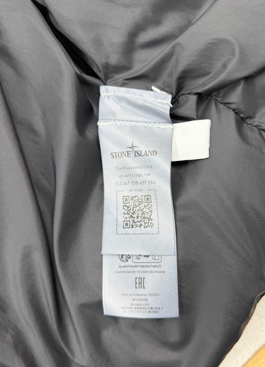 Stone Island AW24 Garment Dyed Crinkle Reps R-NY Down Vest — detail