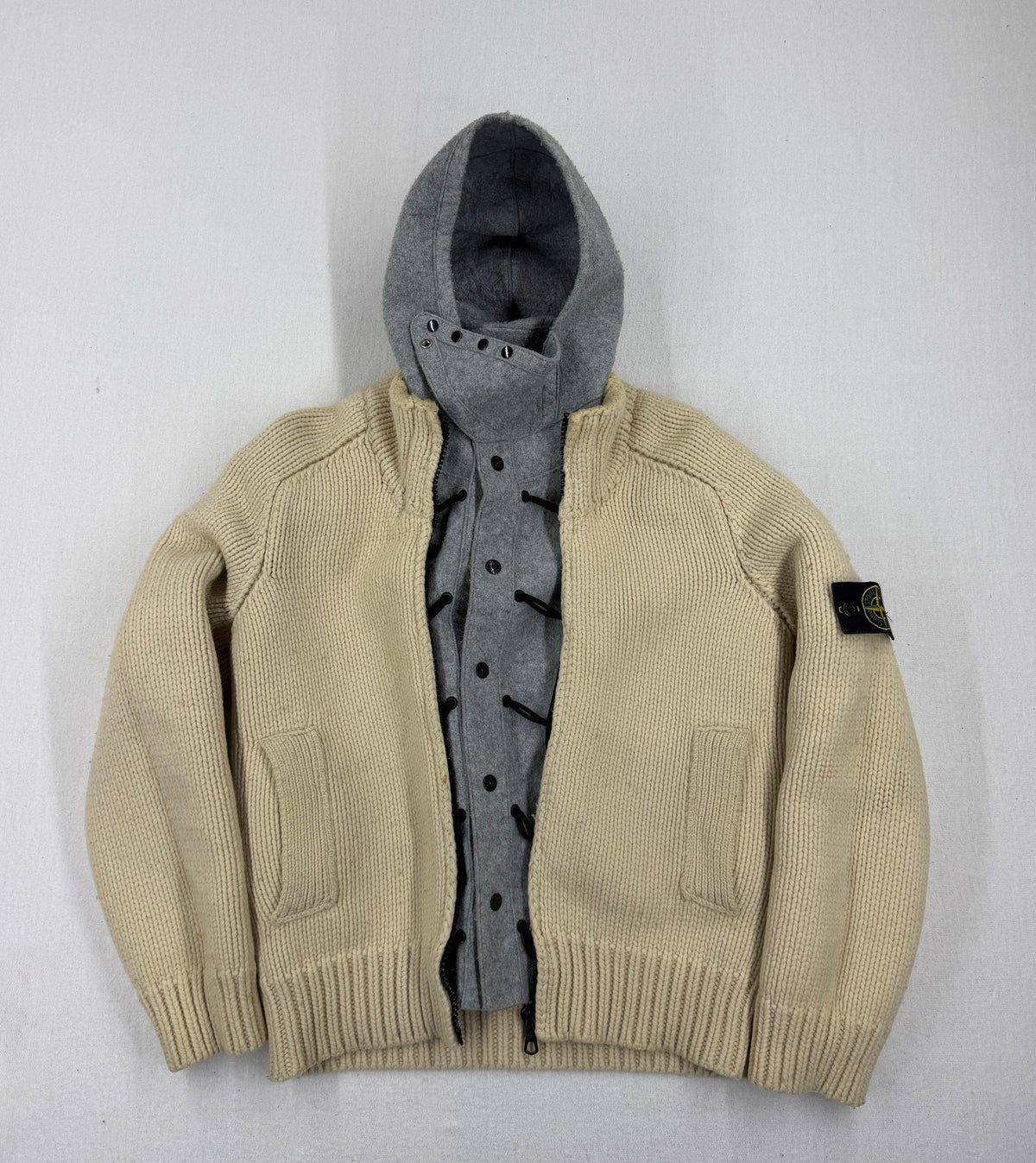 Stone Island AW04 President Hooded Full Zip Knit — detail