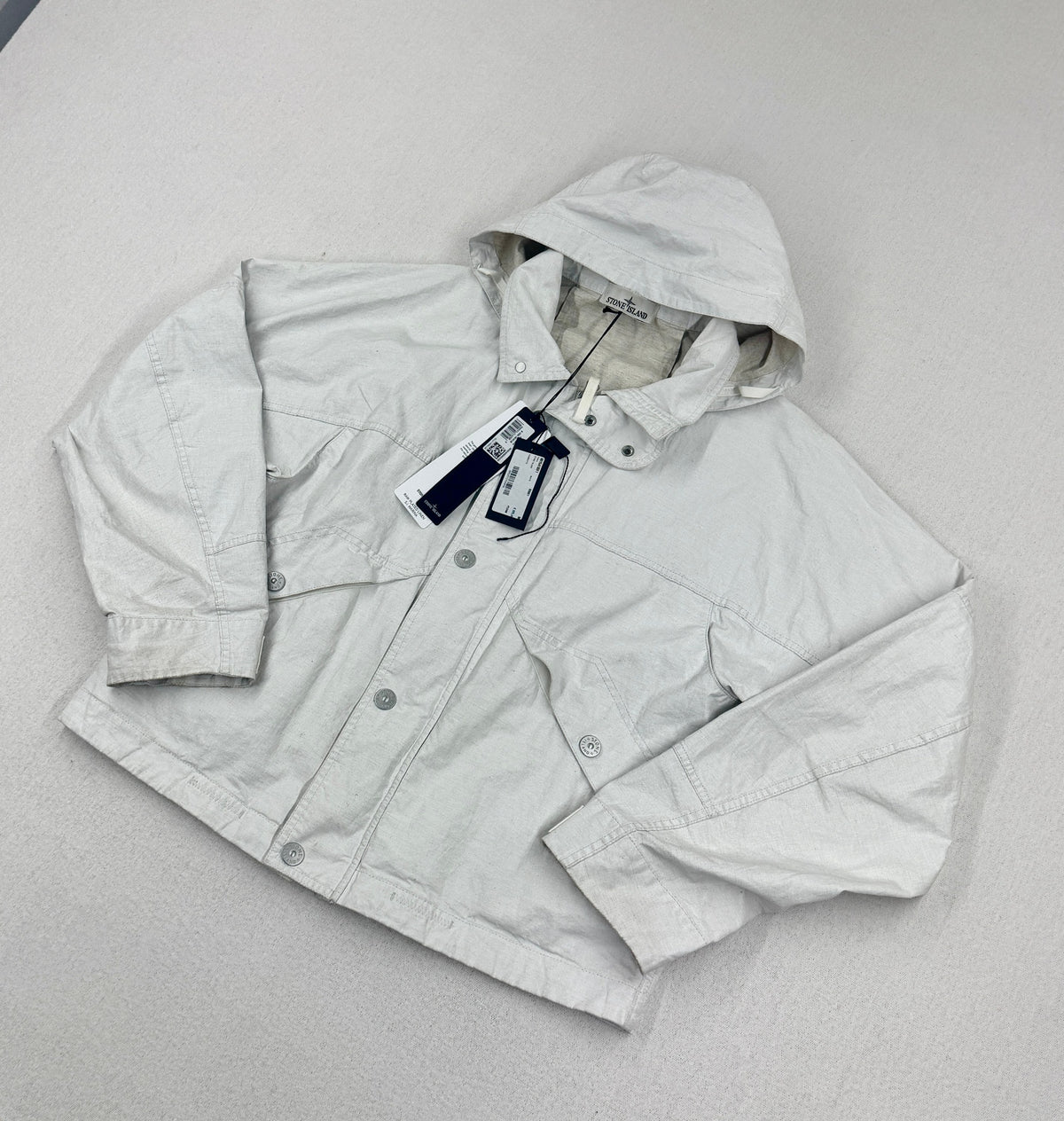 Stone Island SS24 Marina Raw Plated Linen Jacket — detail