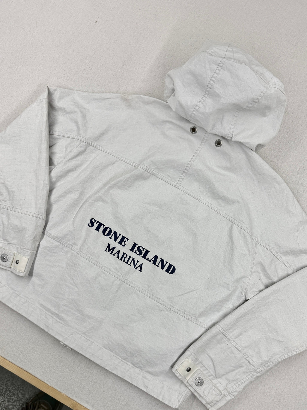 Stone Island SS24 Marina Raw Plated Linen Jacket — detail